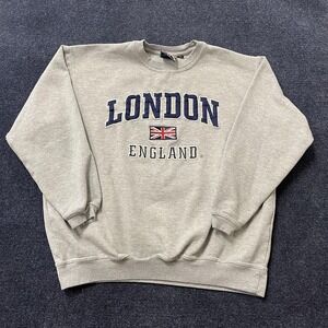 GWCC Sweatshirt Mens XL Gray Fleece Crewneck London England Union Jack Graphic
